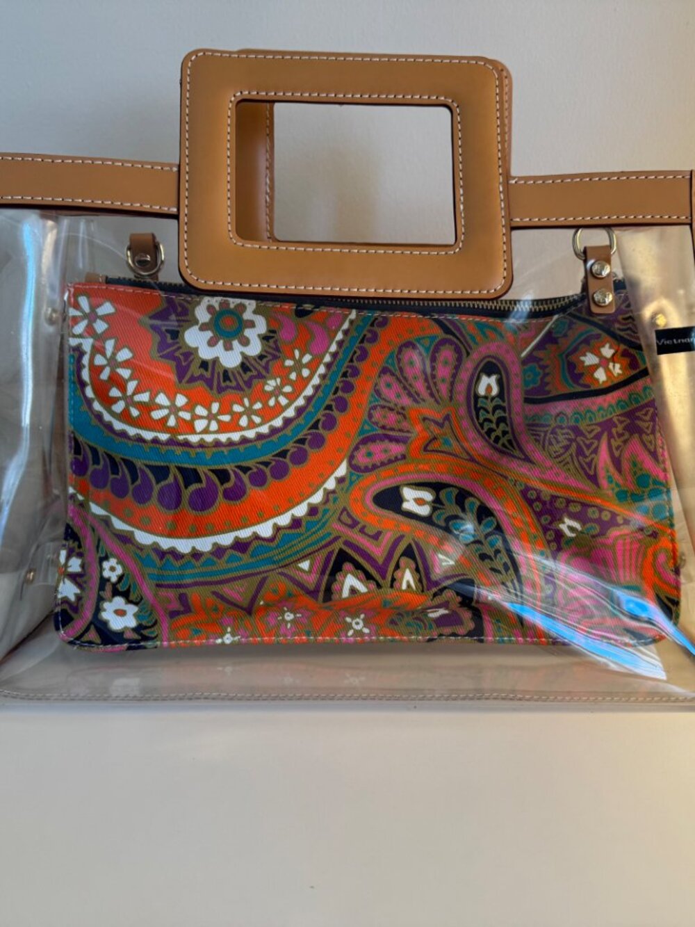 Frances Valentine Large PVC Paisley Clear Shopper Crossbody Bag L/N - Picture 4 of 4